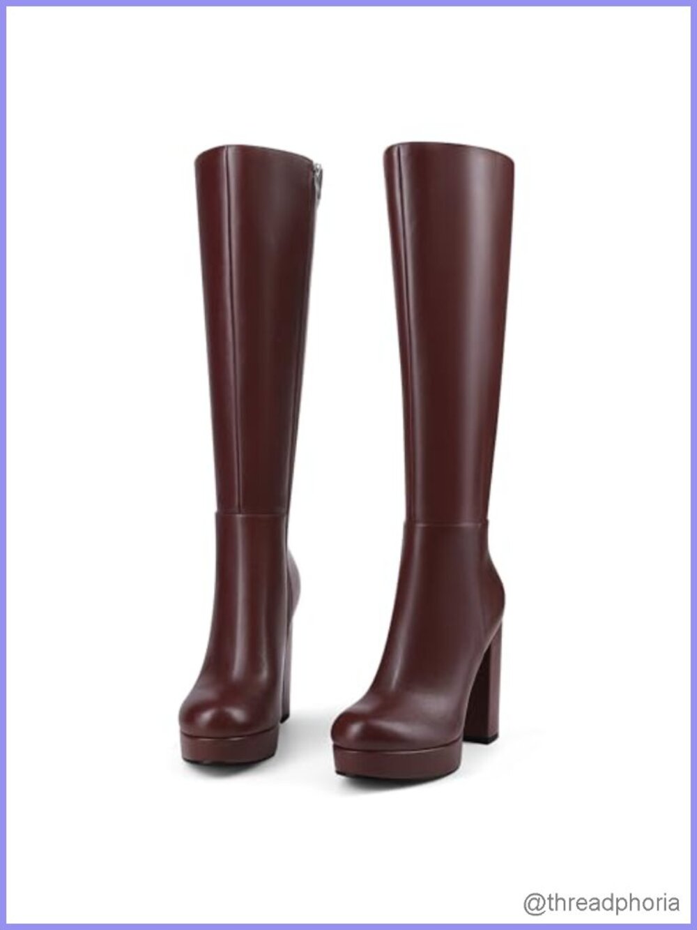 Knee High Platform Boots Women Chunky High Heel Side Zipper Faux Leather Gogo
